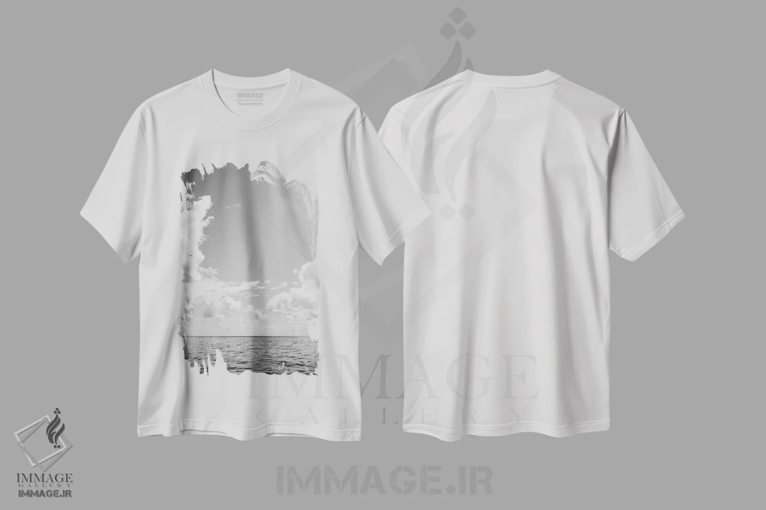 تیشرت سفید طرح دار نمای اقیانوس سیاه و سفید ۳، عکاسی سیاه و سفید اثر بثانی یانگ | immage.ir
