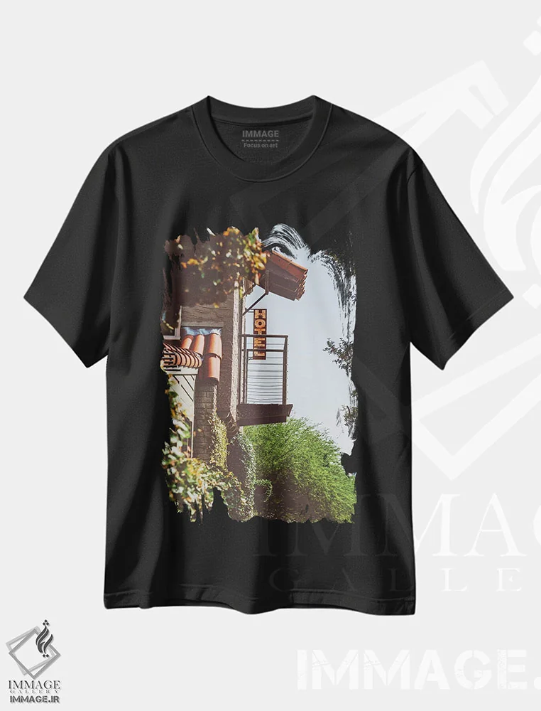 تیشرت مشکی طرح دار هتل آستین، مدیوم اثر بثانی یانگ | فروشگاه ایماژ