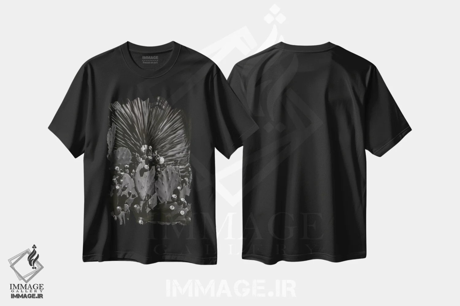 تیشرت مشکی طرح دار کاکتوس سیاه و سفید، عکاسی سیاه و سفید اثر بثانی یانگ | فروشگاه ایماژ