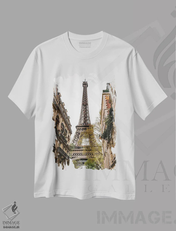 تیشرت سفید طرح دار برج ایفل ۴، مدیوم اثر بثانی یانگ | فروشگاه ایماژ