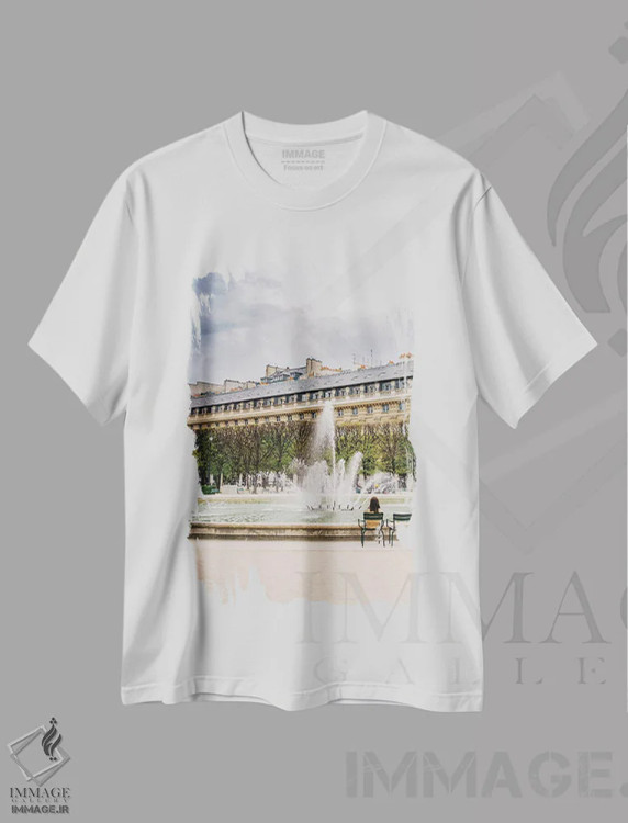 تیشرت سفید طرح دار باغ قصر سلطنتی ۵، مدیوم اثر بثانی یانگ | immage.ir
