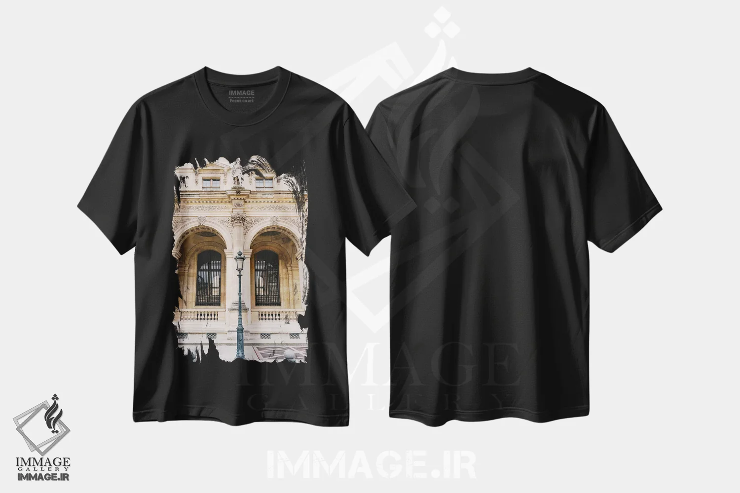 تیشرت مشکی طرح دار لوور ۵، مدیوم اثر بثانی یانگ | فروشگاه ایماژ