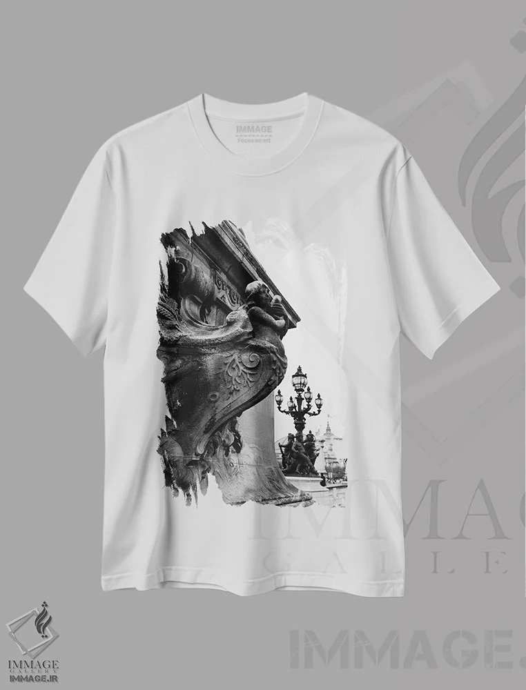 تیشرت سفید طرح دار پاریس سیاه ۶، عکاسی سیاه و سفید اثر بثانی یانگ | immage.ir