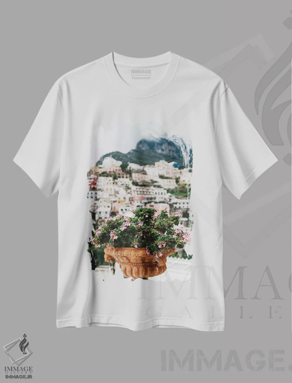 تیشرت سفید طرح دار پوزیتانو بارانی ۵، مدیوم اثر بثانی یانگ | فروشگاه ایماژ