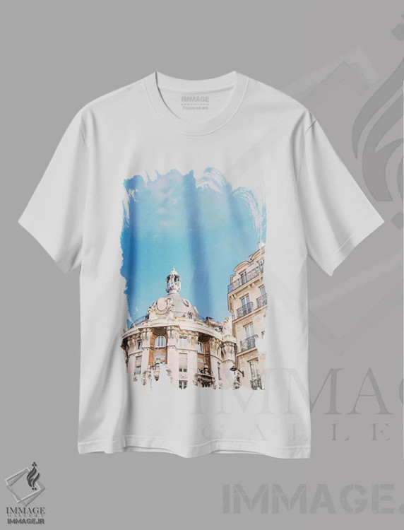 تیشرت سفید طرح دار معماری پاریس ۳، مدیوم اثر بثانی یانگ | فروشگاه ایماژ