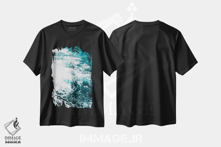 تیشرت مشکی طرح دار آب ساحل آمالفی ۱۵، مدیوم اثر بثانی یانگ | فروشگاه ایماژ