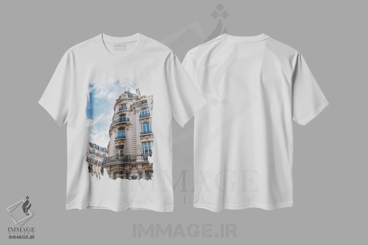تیشرت سفید طرح دار معماری پاریس ۶، مدیوم اثر بثانی یانگ | فروشگاه ایماژ