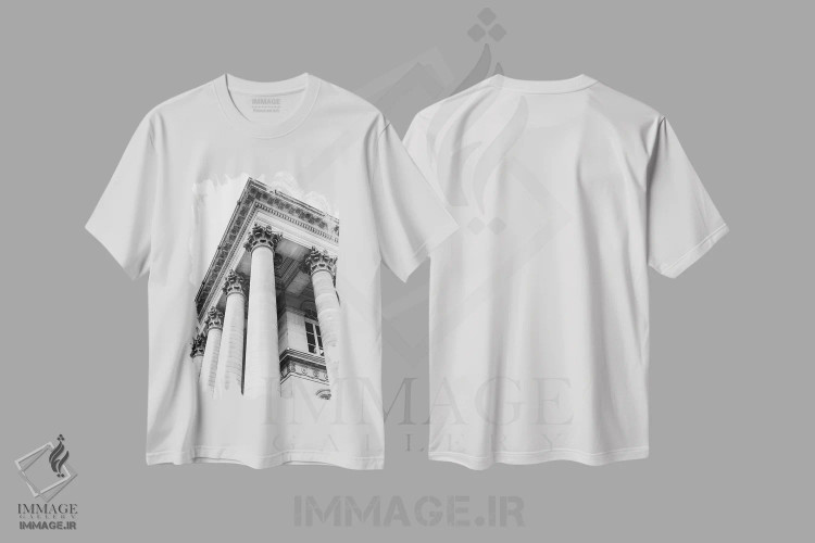 تیشرت سفید طرح دار معماری پاریس ۸، عکاسی سیاه و سفید اثر بثانی یانگ | immage.ir
