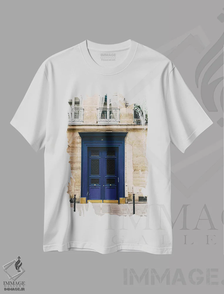 تیشرت سفید طرح دار درب های پاریس ۳، مدیوم اثر بثانی یانگ | فروشگاه ایماژ