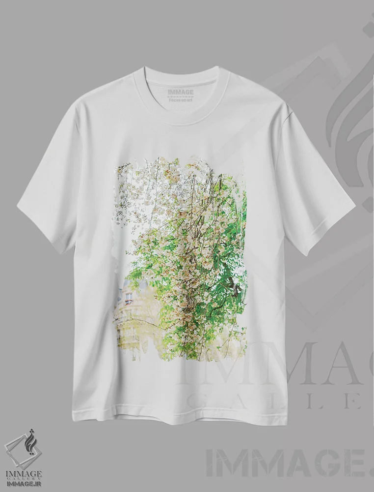 تیشرت سفید طرح دار باغ پاریس ۲، مدیوم اثر بثانی یانگ | فروشگاه ایماژ
