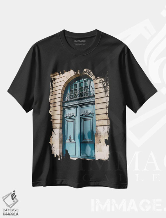 تیشرت مشکی طرح دار درب های پاریس ۶، مدیوم اثر بثانی یانگ | فروشگاه ایماژ