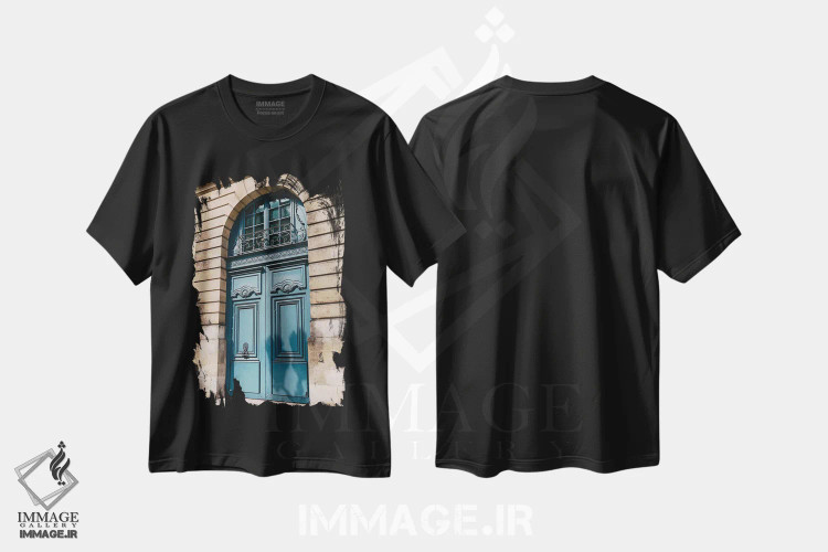 تیشرت مشکی طرح دار درب های پاریس ۶، مدیوم اثر بثانی یانگ | فروشگاه ایماژ