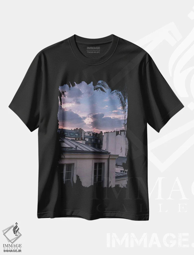 تیشرت مشکی طرح دار غروب پاریس ۵، مدیوم اثر بثانی یانگ | فروشگاه ایماژ