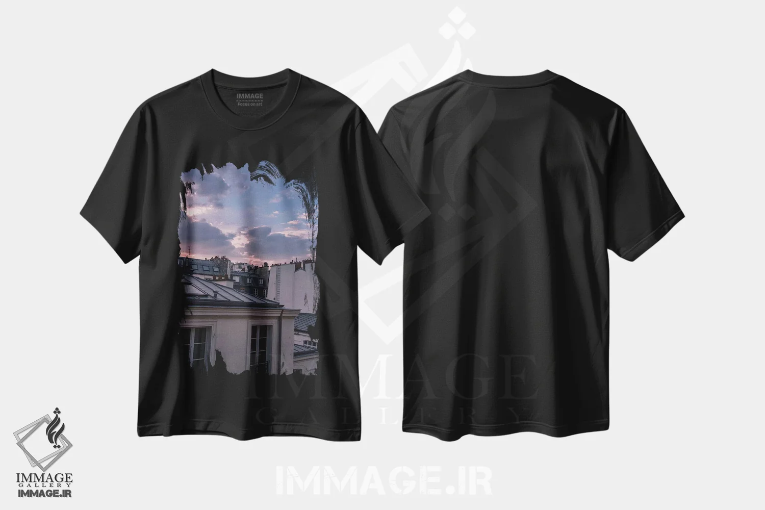 تیشرت مشکی طرح دار غروب پاریس ۵، مدیوم اثر بثانی یانگ | فروشگاه ایماژ