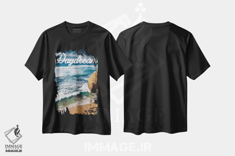 تیشرت مشکی طرح دار صخره های غروب، تزئینی اثر بثانی یانگ | immage.ir