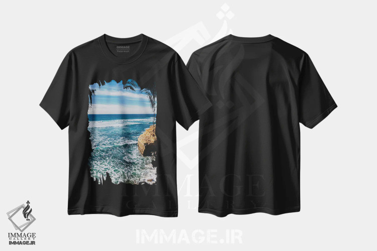 تیشرت مشکی طرح دار صخره های غروب آفتاب III، مدیوم اثر بثانی یانگ | فروشگاه ایماژ