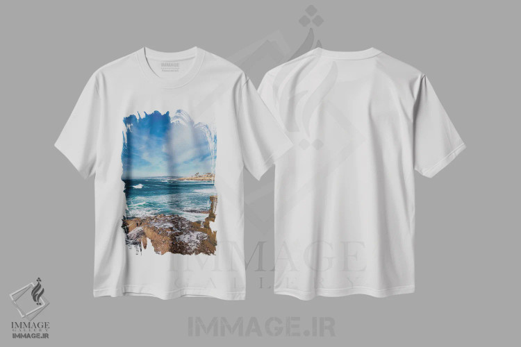 تیشرت سفید طرح دار صخره های غروب آفتاب سن دیگو IV، مدیوم اثر بثانی یانگ | فروشگاه ایماژ
