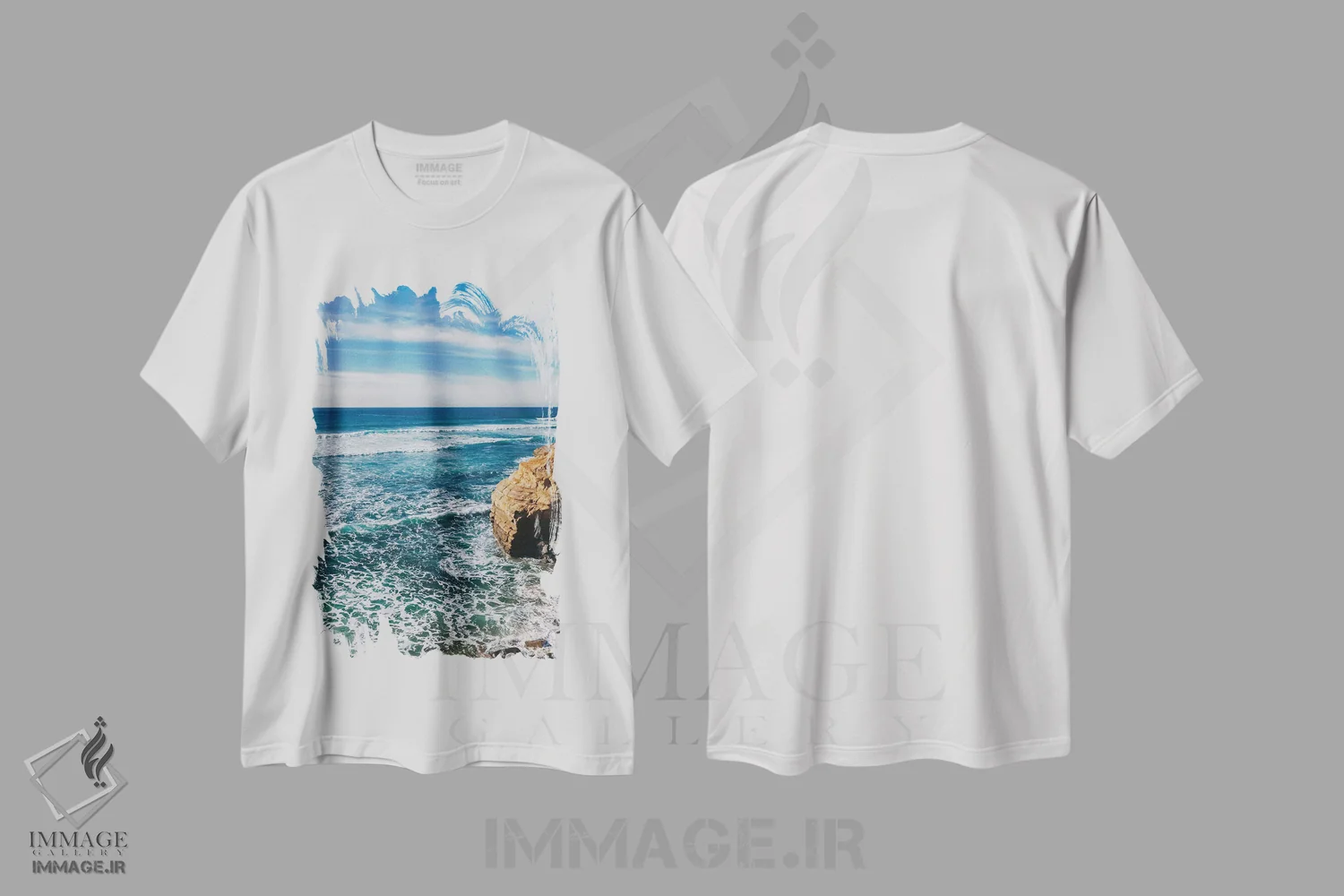 تیشرت سفید طرح دار صخره های غروب آفتاب III، مدیوم اثر بثانی یانگ | immage.ir