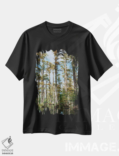 تیشرت مشکی طرح دار باغ سرو چارلستون II، مدیوم اثر بثانی یانگ | فروشگاه ایماژ