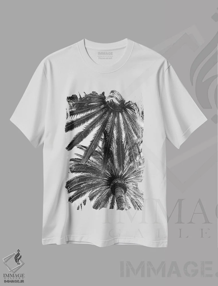 تیشرت سفید طرح دار نخل های ونیز، عکاسی سیاه و سفید اثر بثانی یانگ | فروشگاه ایماژ