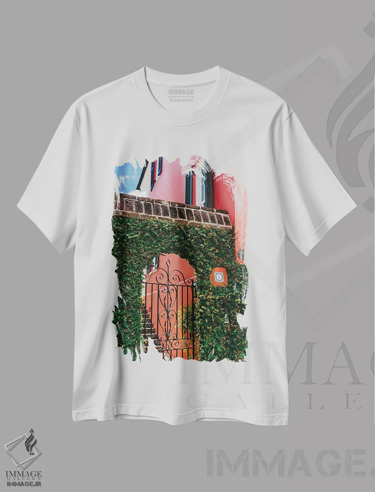تیشرت سفید طرح دار صورتی چارلستون VIII، مدیوم اثر بثانی یانگ | immage.ir