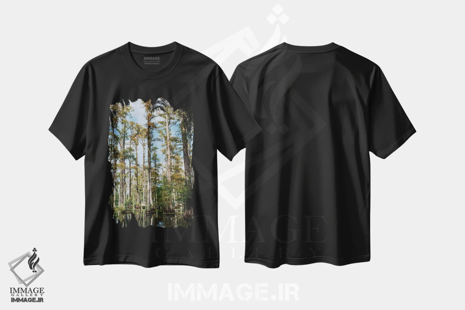 تیشرت مشکی طرح دار باغ سرو چارلستون II، مدیوم اثر بثانی یانگ | فروشگاه ایماژ