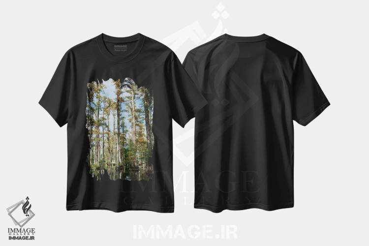 تیشرت مشکی طرح دار باغ سرو چارلستون II، مدیوم اثر بثانی یانگ | فروشگاه ایماژ