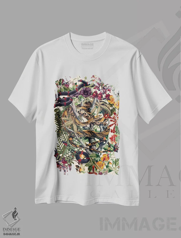 تیشرت سفید طرح دار خطرات جنگل II، دکور بوهمی اثر برجو کورکماز یورک | فروشگاه ایماژ
