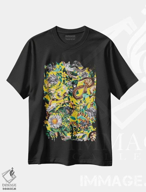 تیشرت مشکی طرح دار خطرات جنگل IV، دکور بوهمی اثر برجو کورکماز یورک | فروشگاه ایماژ