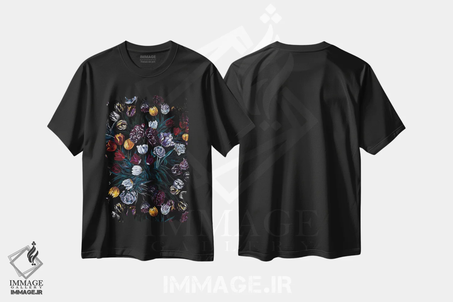 تیشرت مشکی طرح دار باغ عجیب و غریب، دکوراسیون جایگزین اثر برجو کورکماز یورک | فروشگاه ایماژ