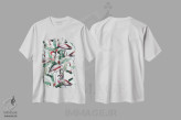 تیشرت سفید طرح دار گل و فلامینگو VIII، دکور بوهمی اثر برجو کورکماز یورک | immage.ir