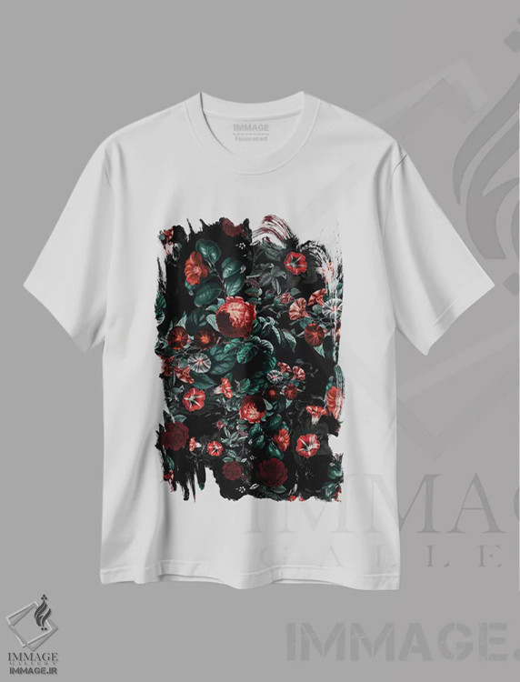 تیشرت سفید طرح دار باغ نیمه شب II، دکور بوهمی اثر برجو کورکماز یورک | فروشگاه ایماژ