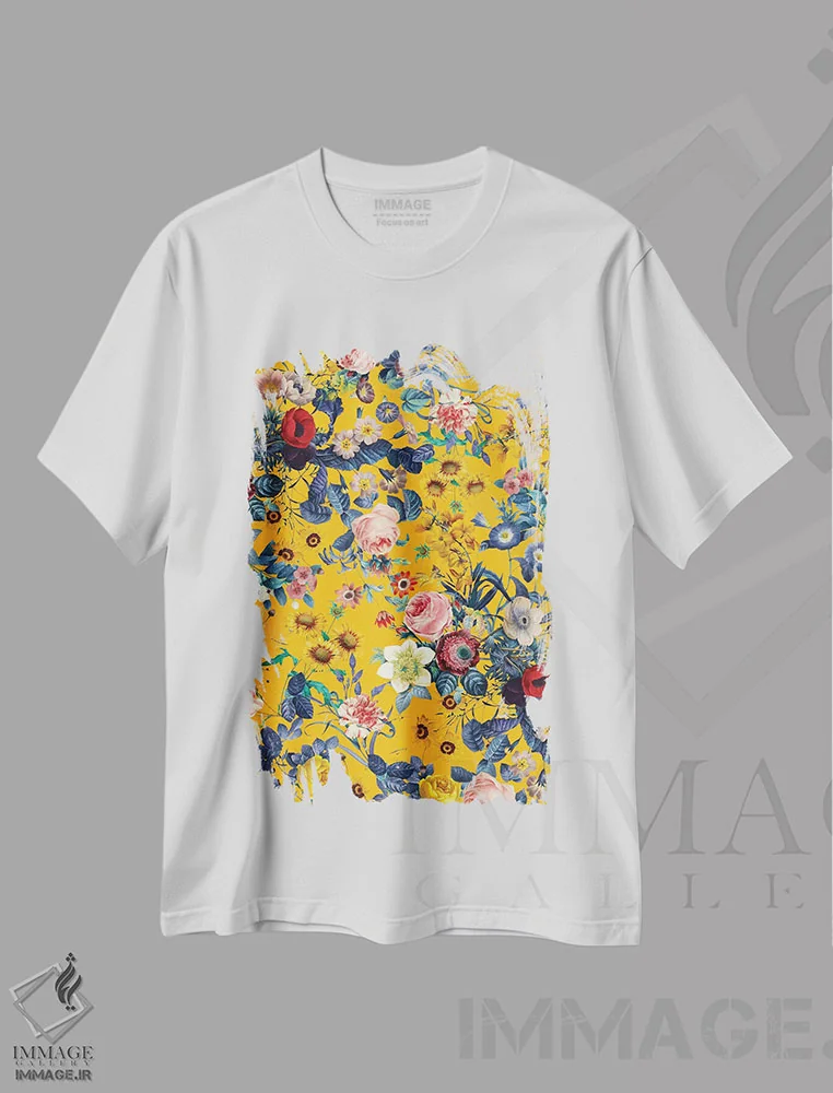 تیشرت سفید طرح دار باغ گیاه شناسی تابستانی IX، دکور بوهمی اثر برجو کورکماز یورک | فروشگاه ایماژ