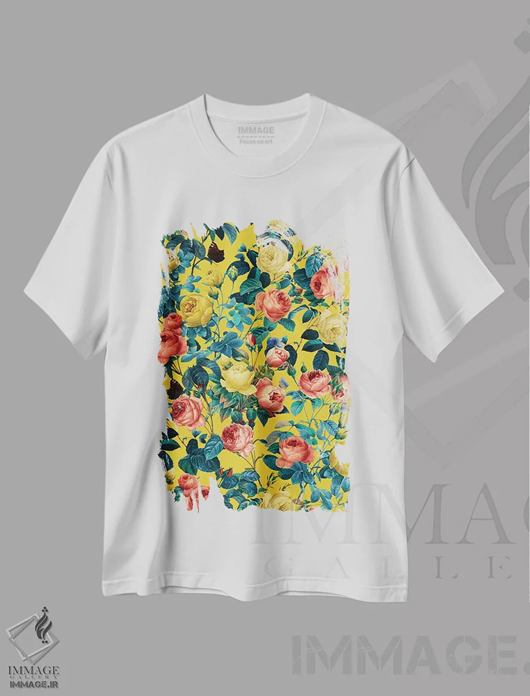 تیشرت سفید طرح دار باغ گیاه شناسی تابستانی X، دکور بوهمی اثر برجو کورکماز یورک | immage.ir