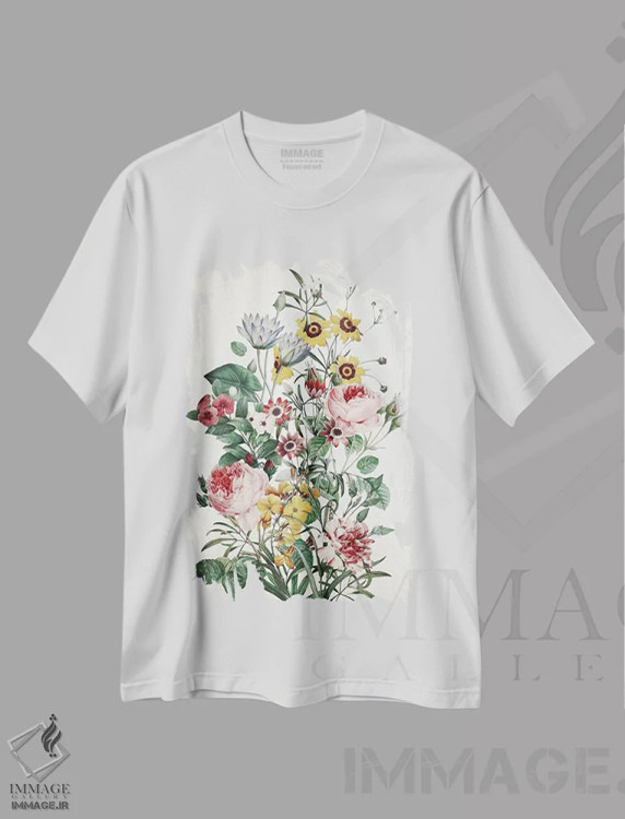 تیشرت سفید طرح دار گل بزرگ، دکور معاصر اثر برجو کورکماز یورک | فروشگاه ایماژ