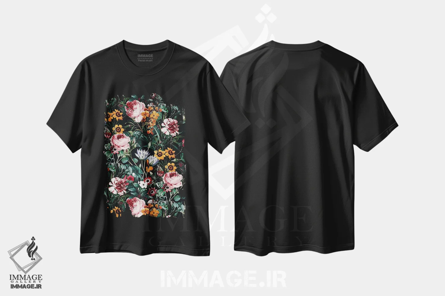تیشرت مشکی طرح دار گل بزرگ IV، دکور معاصر اثر برجو کورکماز یورک | فروشگاه ایماژ