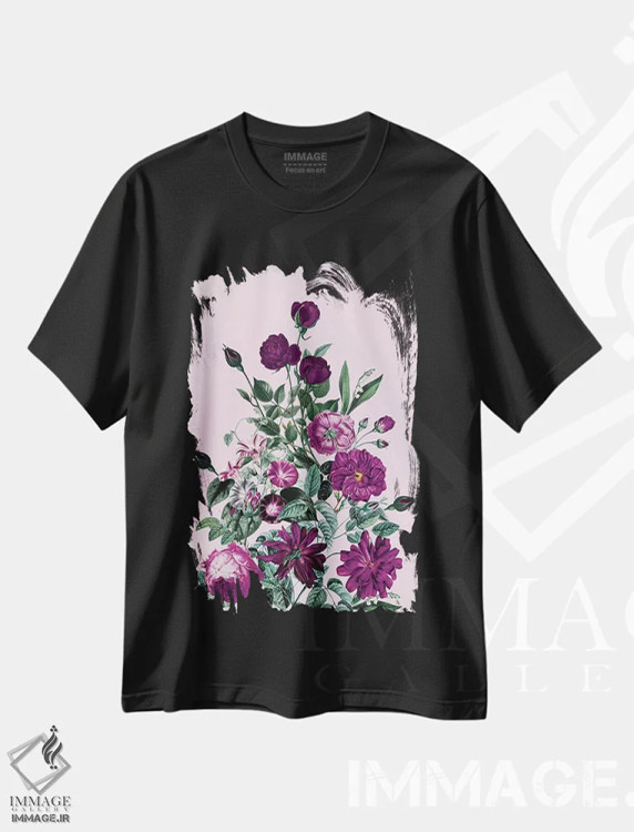 تیشرت مشکی طرح دار گل بزرگ V، دکور معاصر اثر برجو کورکماز یورک | immage.ir