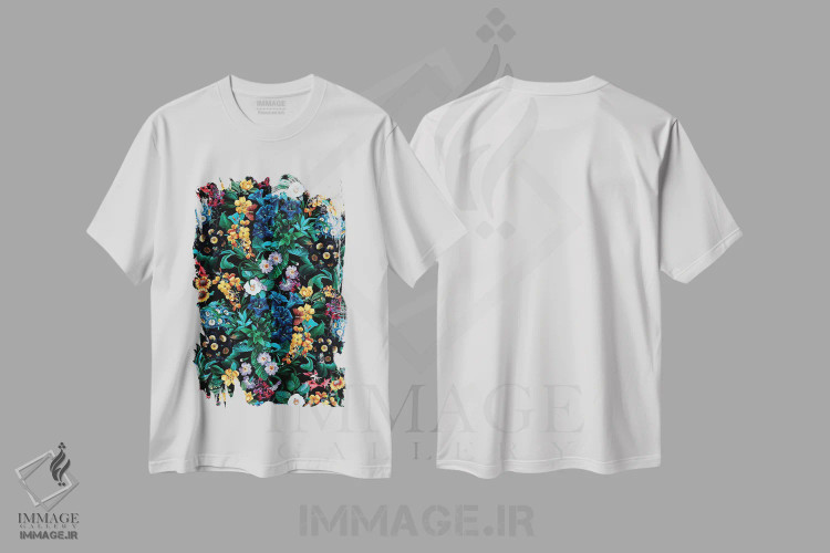 تیشرت سفید طرح دار باغ عجیب و غریب، دکور معاصر اثر برجو کورکماز یورک | فروشگاه ایماژ