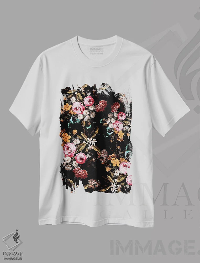 تیشرت سفید طرح دار باغ نیمه شب IV، دکور معاصر اثر برجو کورکماز یورک | فروشگاه ایماژ