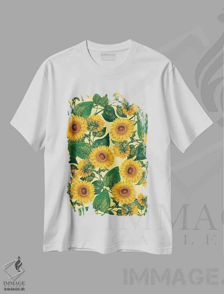 تیشرت سفید طرح دار آفتابگردان، دکور معاصر اثر برجو کورکماز یورک | immage.ir