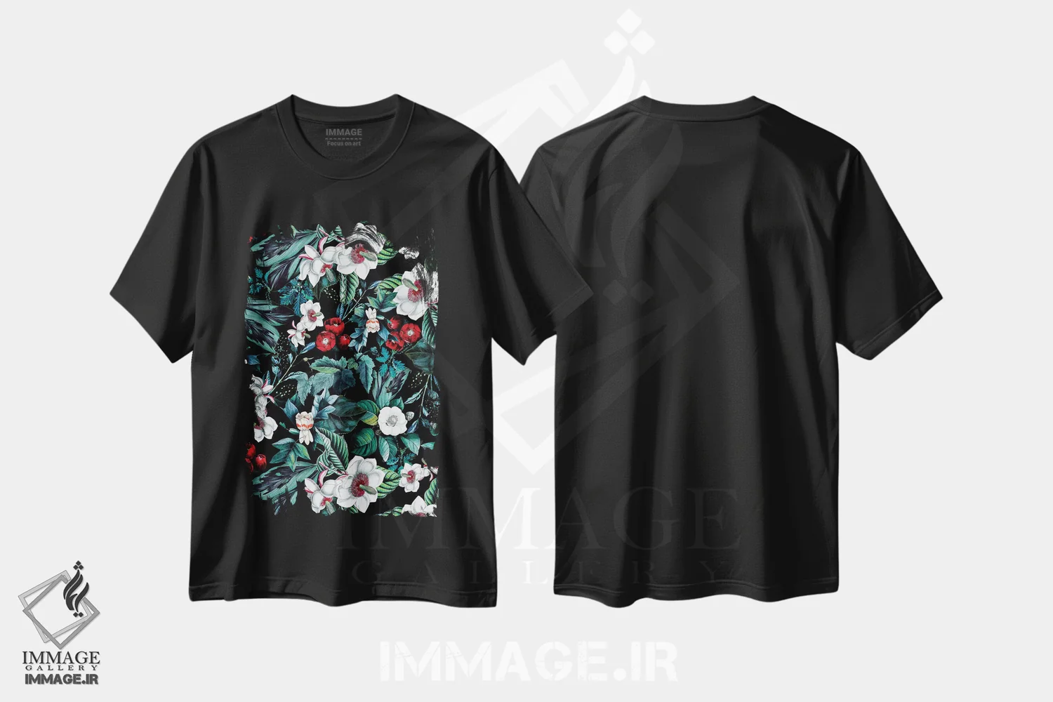 تیشرت مشکی طرح دار باغ نیمه شب V، دکور معاصر اثر برجو کورکماز یورک | فروشگاه ایماژ