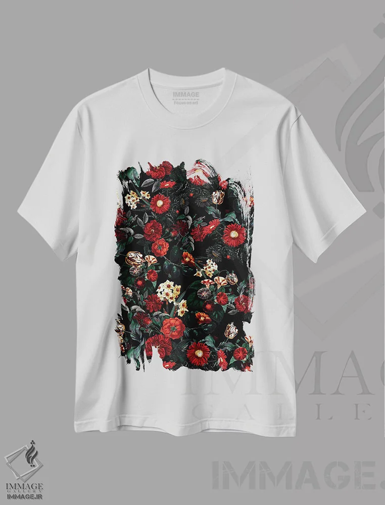 تیشرت سفید طرح دار باغ شب XXXVIII، دکور معاصر اثر برجو کورکماز یورک | فروشگاه ایماژ