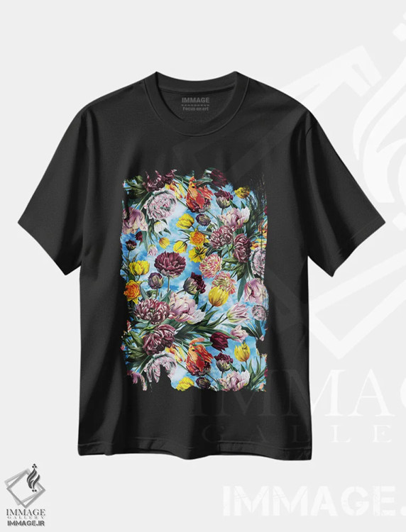 تیشرت مشکی طرح دار باغ آسمانی، دکور معاصر اثر برجو کورکماز یورک | فروشگاه ایماژ