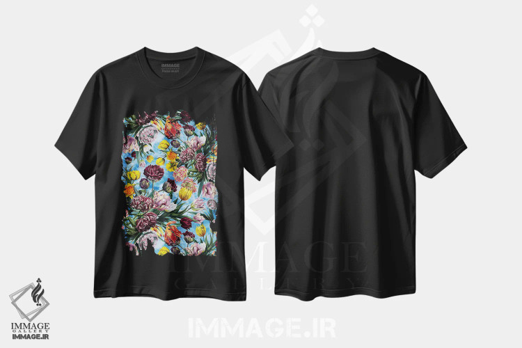 تیشرت مشکی طرح دار باغ آسمانی، دکور معاصر اثر برجو کورکماز یورک | فروشگاه ایماژ