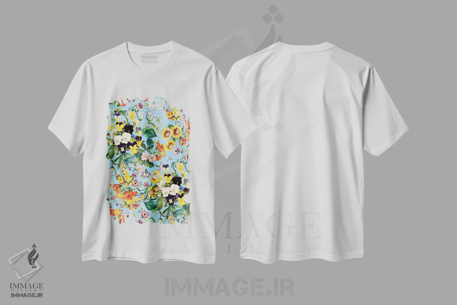 تیشرت سفید طرح دار باغ تابستانی IV، دکور معاصر اثر برجو کورکماز یورک | فروشگاه ایماژ