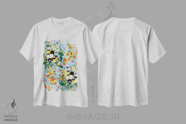 تیشرت سفید طرح دار باغ تابستانی IV، دکور معاصر اثر برجو کورکماز یورک | فروشگاه ایماژ