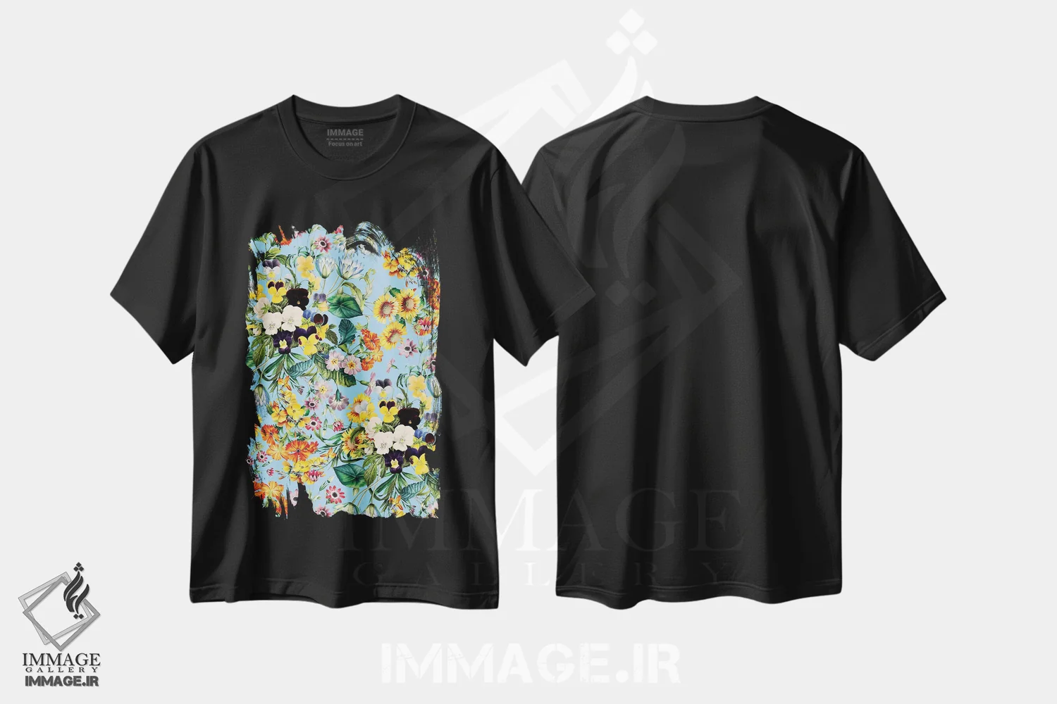 تیشرت مشکی طرح دار باغ تابستانی IV، دکور معاصر اثر برجو کورکماز یورک | immage.ir