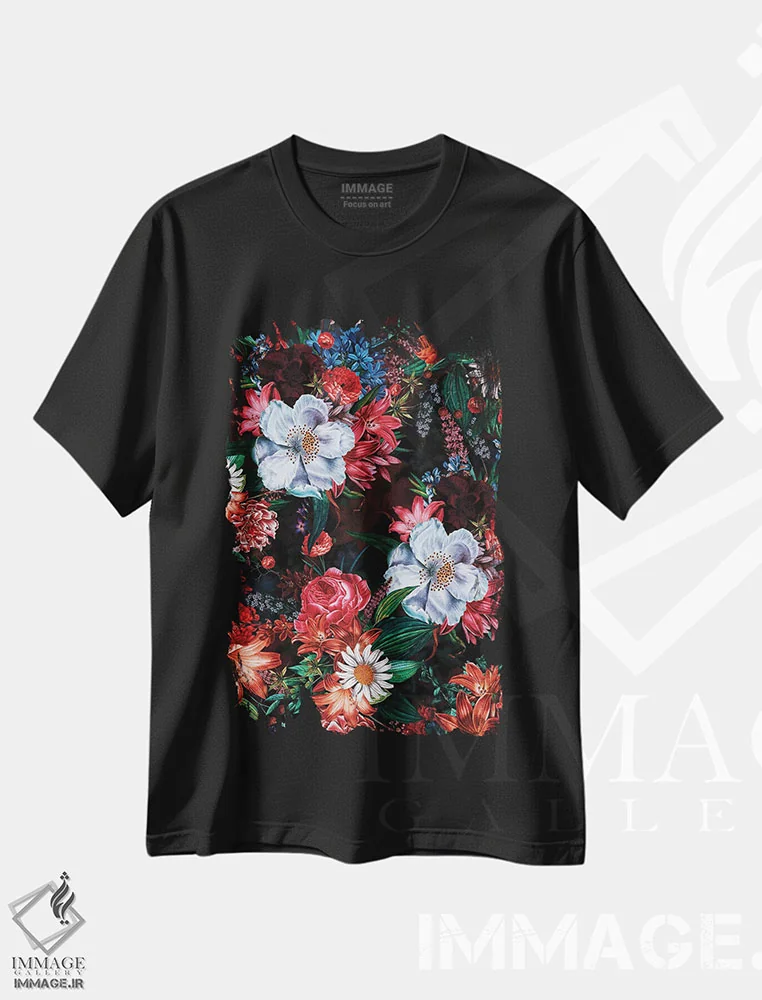 تیشرت مشکی طرح دار باغ نیمه شب XXII، هنر دیجیتال اثر برجو کورکماز یورک | immage.ir