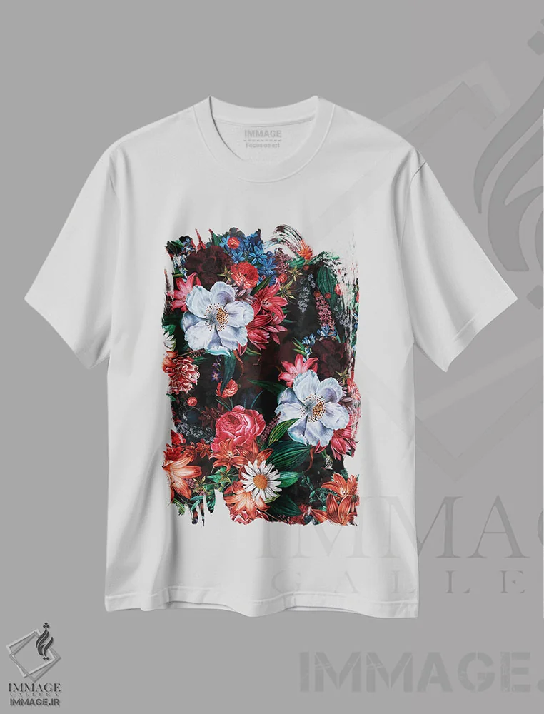تیشرت سفید طرح دار باغ نیمه شب XXII، هنر دیجیتال اثر برجو کورکماز یورک | فروشگاه ایماژ