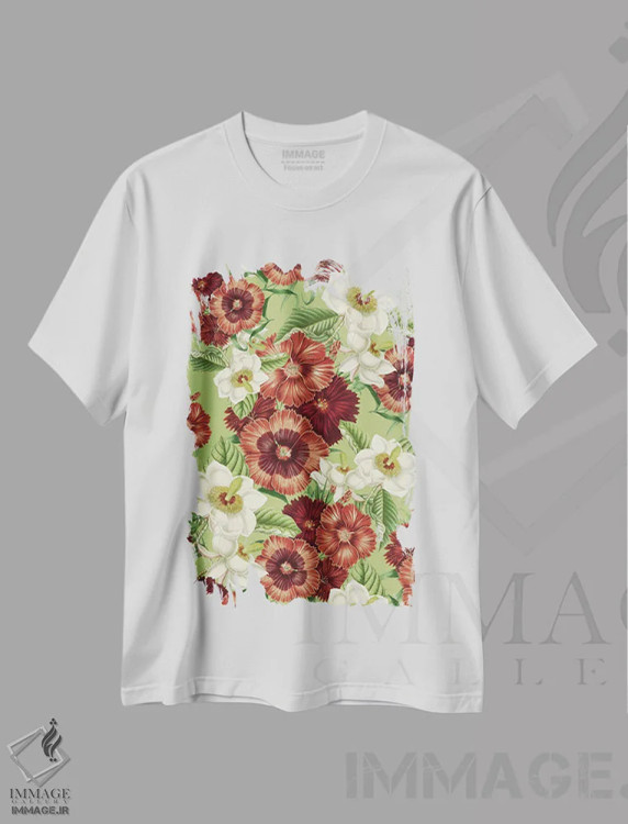 تیشرت سفید طرح دار باغ قدیمی XVII، تزئینی اثر برجو کورکماز یورک | immage.ir